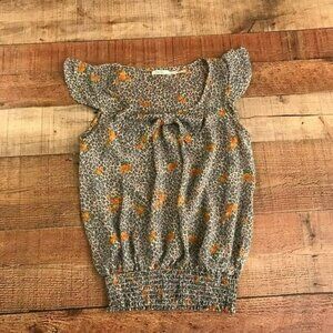 Poetry womens flutter sleeve floral and cheetah print ruched stomach detail top